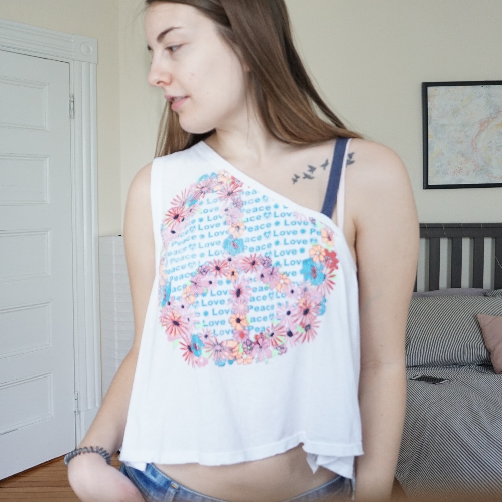 Free People Peace Sign Cold Shoulder Tank | S/M